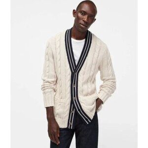 J. Crew Varsity Cable-knit V-neck Cardigan Sweater